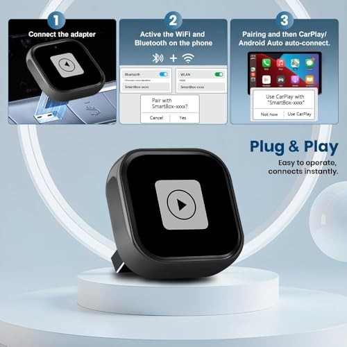 Mini 2-in-1 Wireless CarPlay &ndroidutodapter for iOS 10+ &ndroid 11+, Plug & A