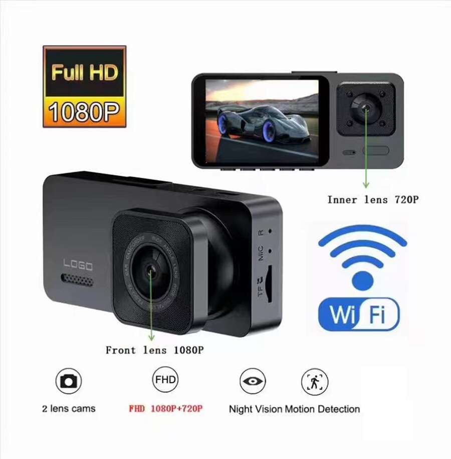 Car DVR Dual Lens Dash Cam Recorder WiFi G-Sensor Front Rear Camera Camcorder