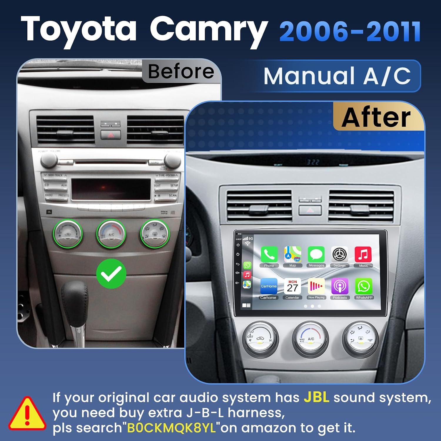 (8Core + 64GB) 10.1 Inch QLED Touch Screen Car Radio for Toyota Camry (2006-2011