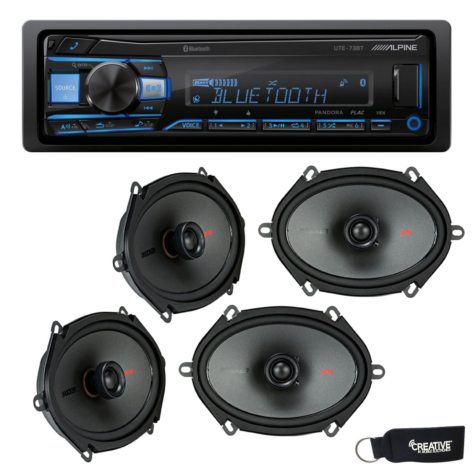 Alpine UTE-73BT Bluetooth Receiver No CD Kicker 44KSC6804 6×8″ 5×7″ Speakers
