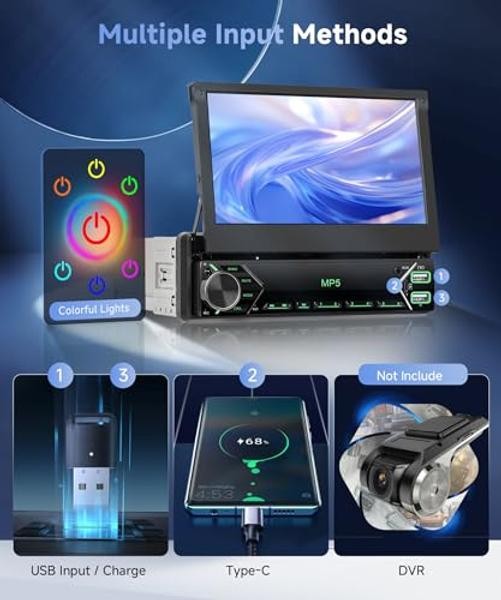 Single Din Retractable Screen Car Stereo Manual Retractable Screen with Carplay
