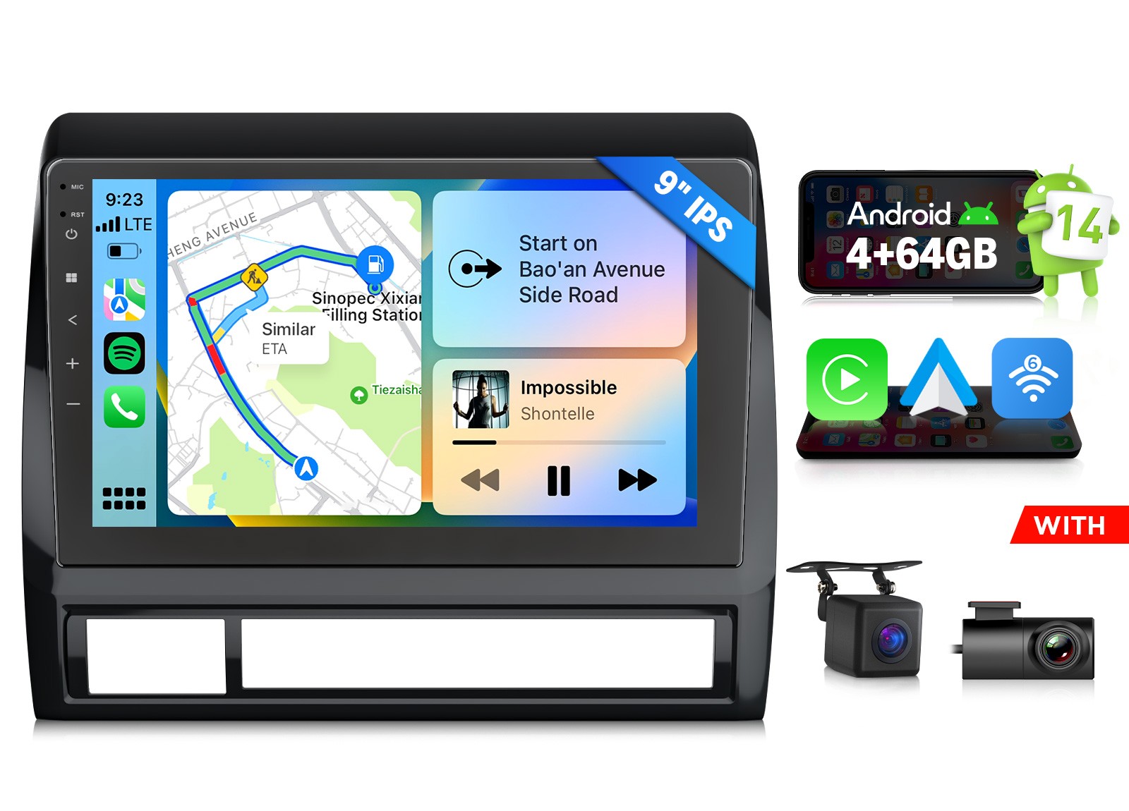 Android 14 4+64 9″ for Toyota Tacoma 05-13 CarPlay Car Stereo Radio DSP Headunit
