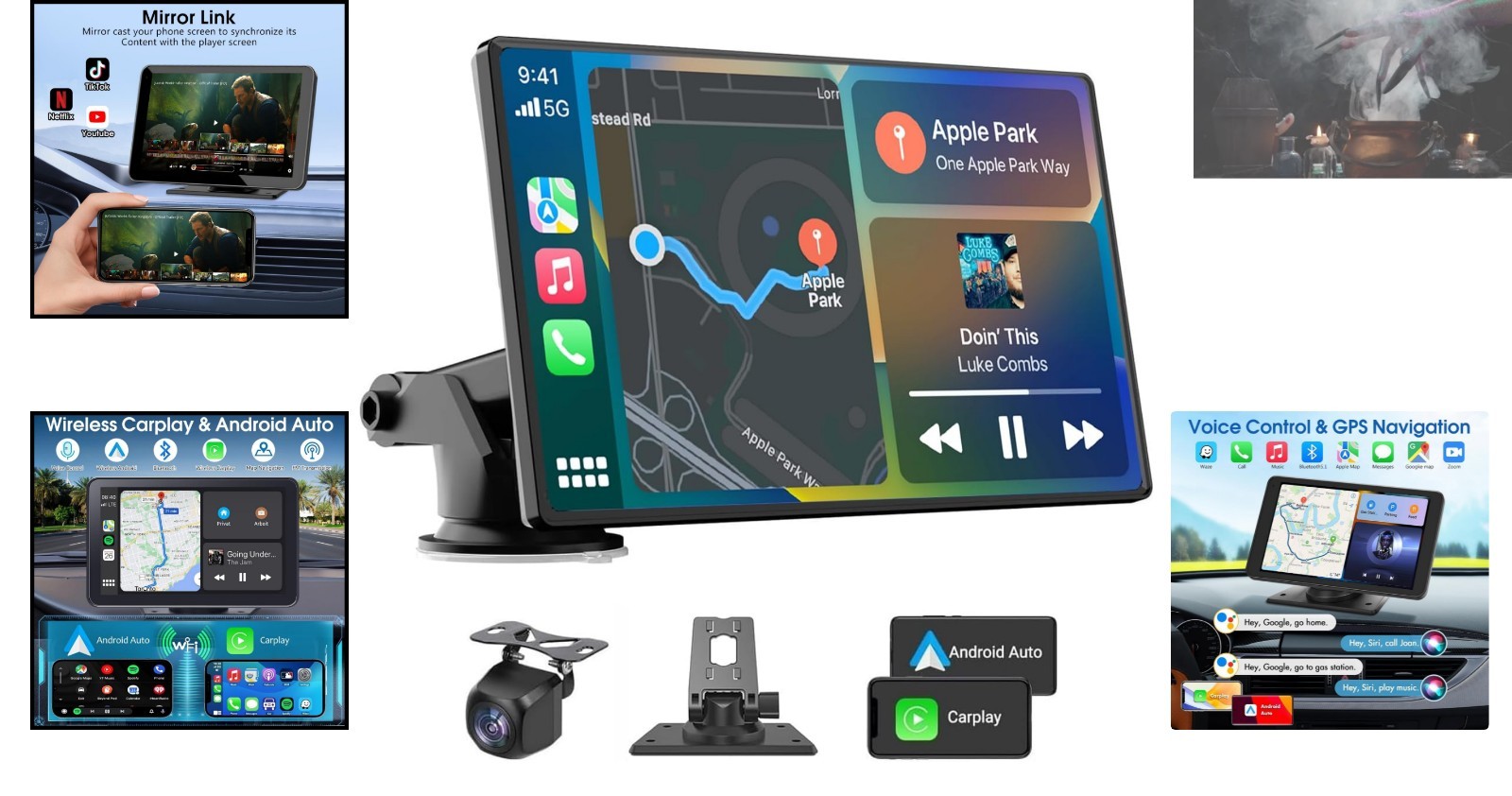7-Inch Portable HD Carplay & Android Auto Screen with Backup Camera & Siri