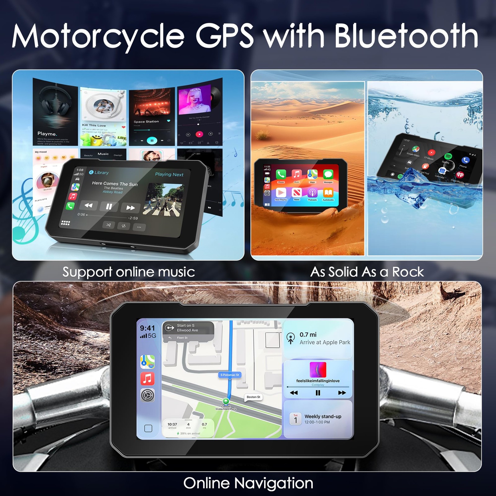 Motorcycle CarPlay Screen with Wireless CarPlay Android Auto, 5 Inch Waterpro…