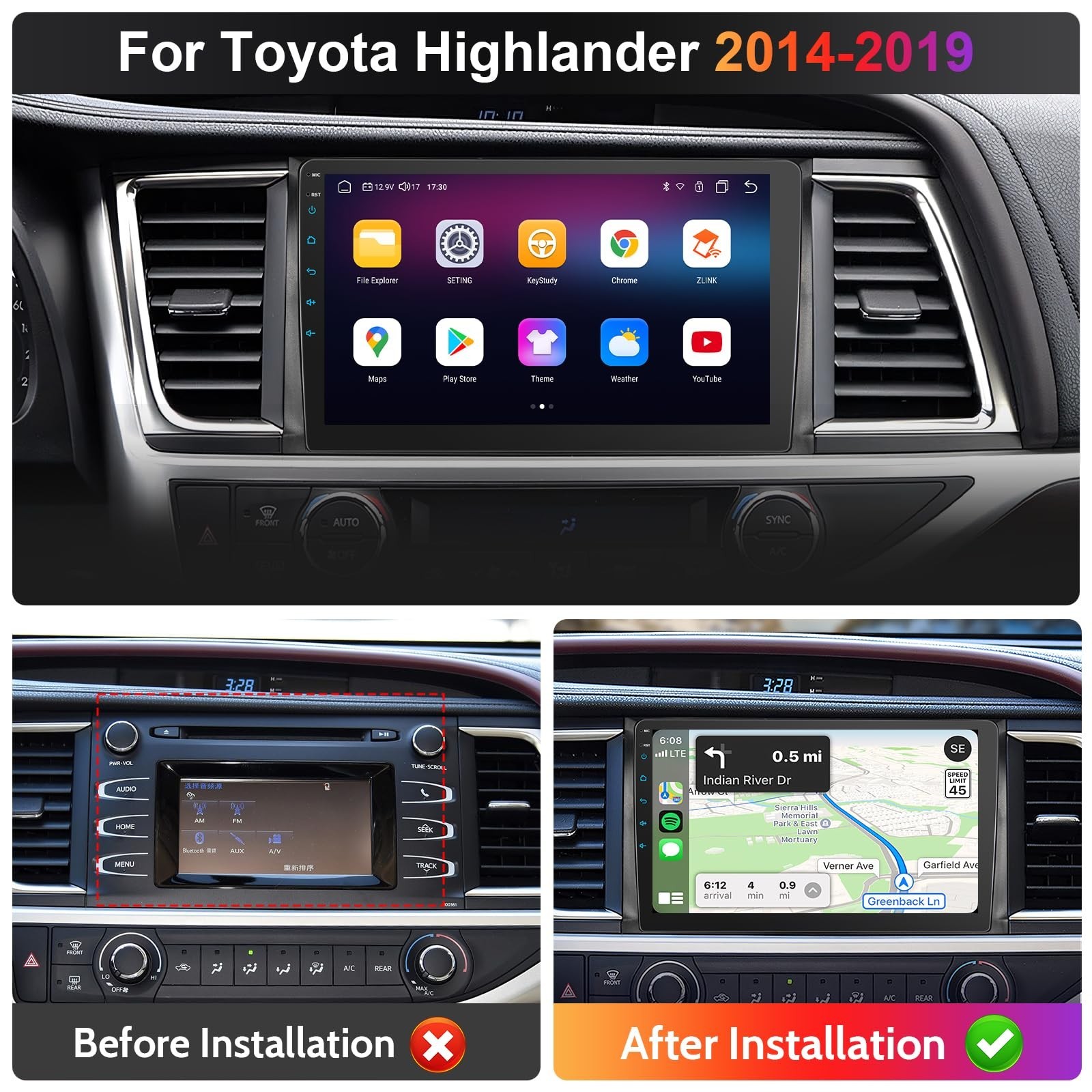 [8core 4+64G] 10.2” Car Radio Stereo for Toyota Highlander 2014-2019 CarPlay…