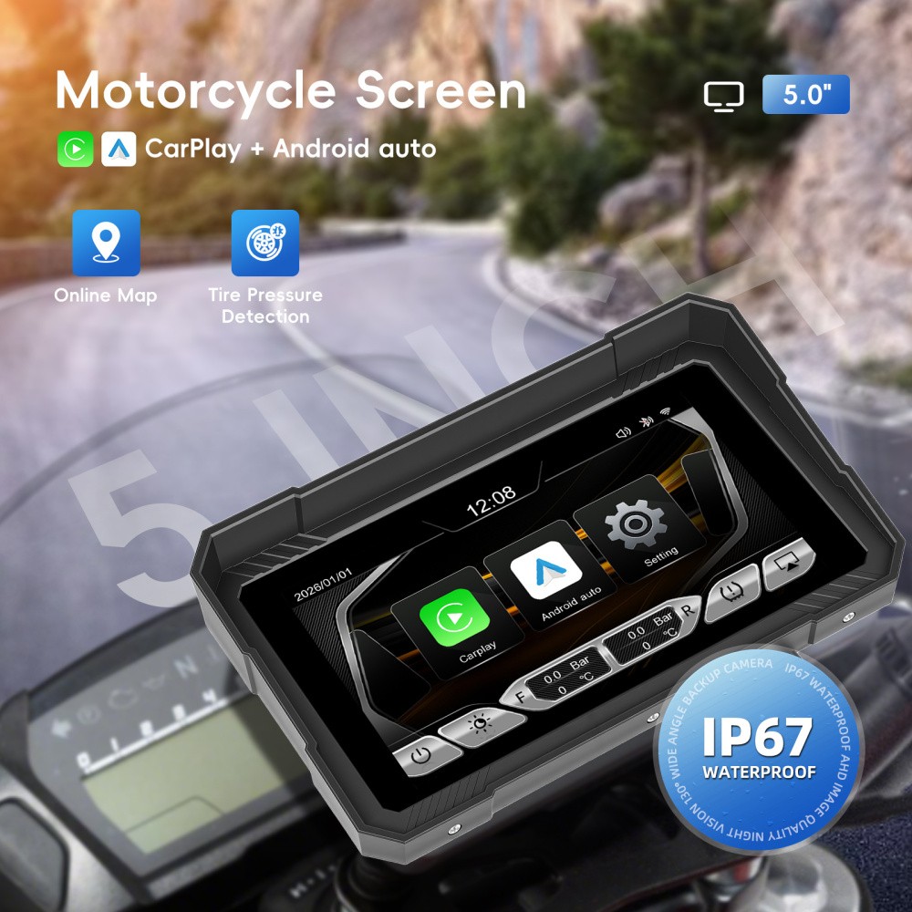 5″ Waterproof Motorcycle Portable Wireless Apple Carplay Android Auto Car Stereo