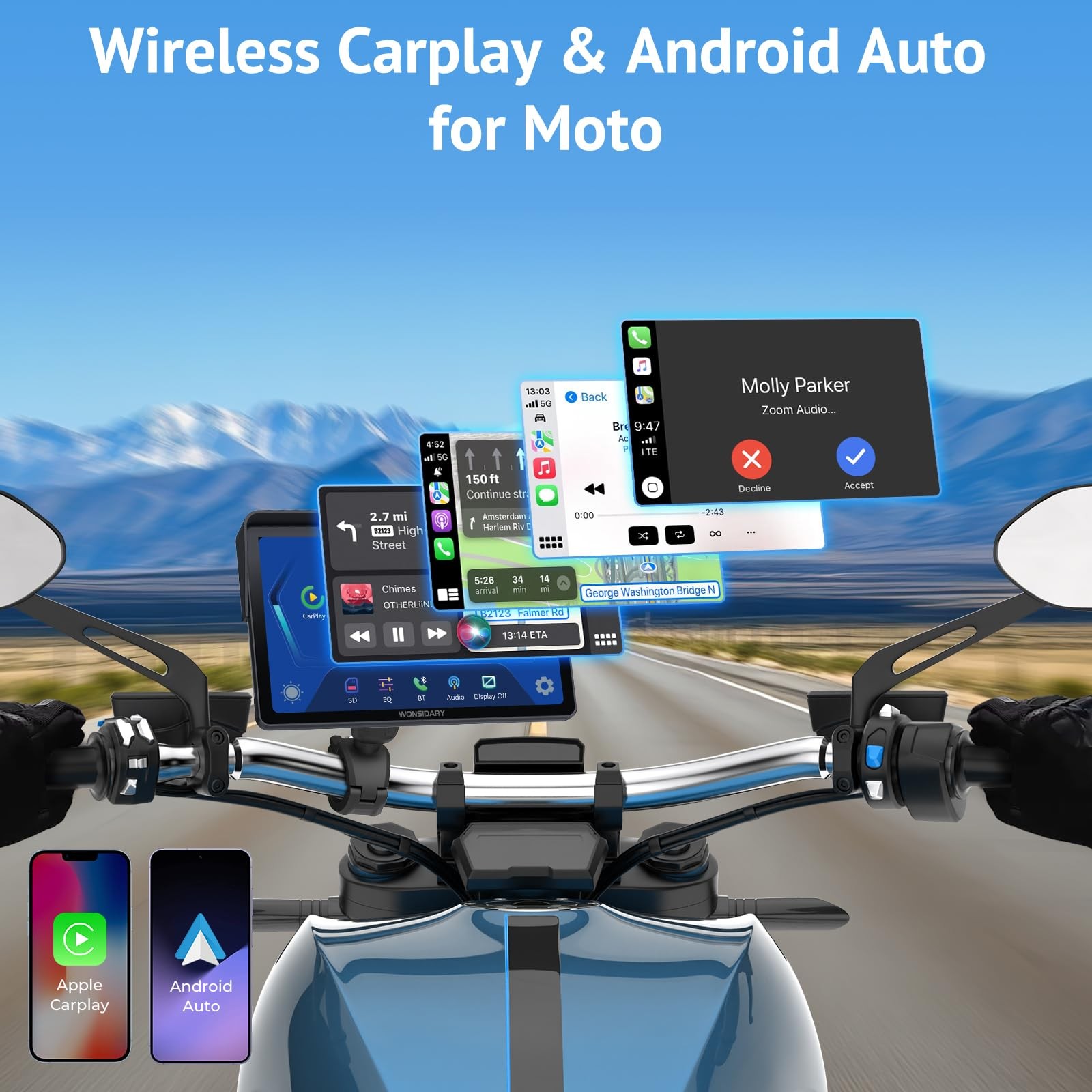 W722 for Motorcycle CarPlay & Android Auto,7″ Waterproof Smart GPS Navigation…