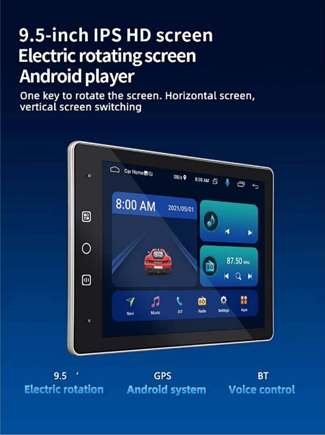 Double 2 Din Android Car Stereo Full Touchscreen Bluetooth 9.5″ inch Vertical…