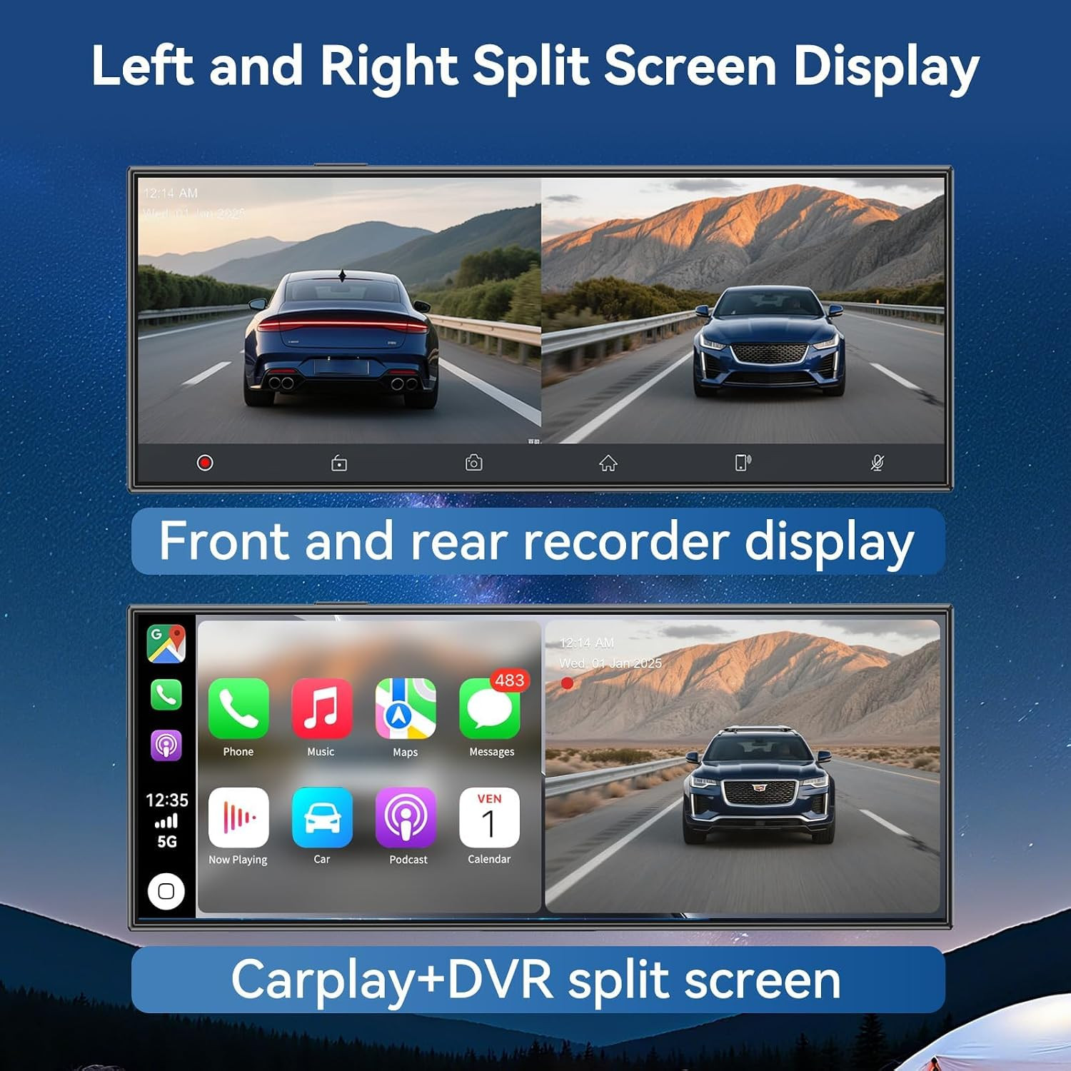Carplay Screen for Car, 11.5″ Wireless Carplay Screen with 4K Dash Cam, 1080P Re