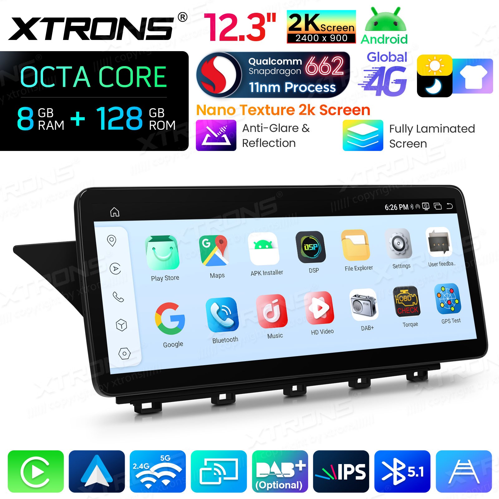 Qualcomm 662 Android 14 for Mercedes GLK X204 12.3″ 2K Screen 8GB 128GB 4G Wi-Fi