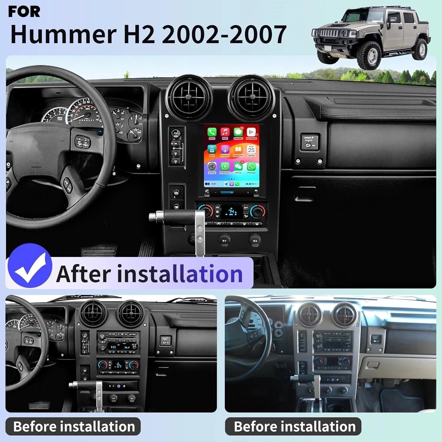 9.7″ For Hummer H2 2002-2007 Android 13 Car Radio Stereo GPS Navi Carplay 4+32GB