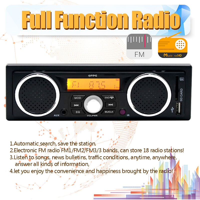 MP3 Audio Player USB/SD/AUX/FM Built-in 2 Speakers Bluetoot 12V 1 Din Car Radioh