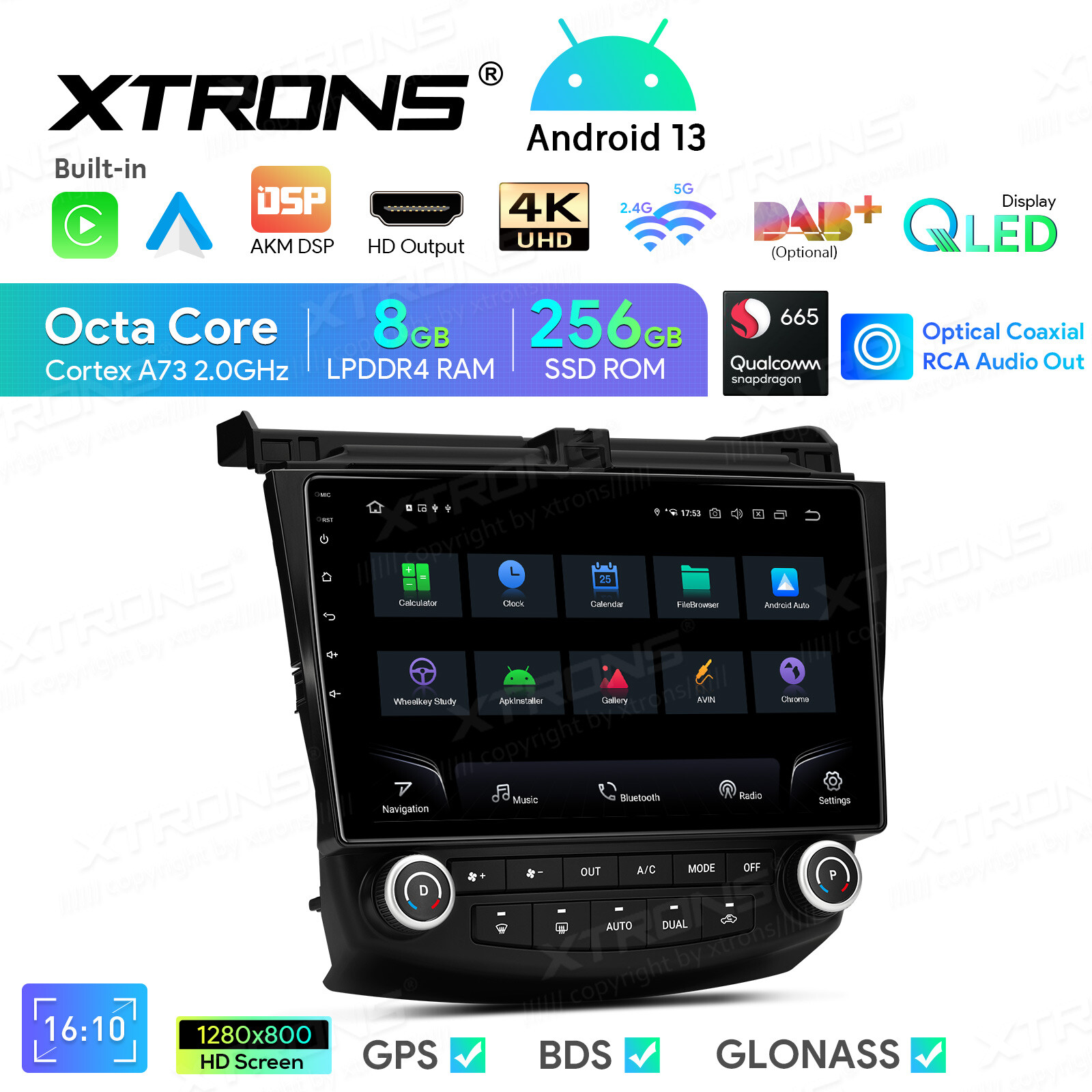 10.1″ QLED Android Car Stereo GPS 8Core 256GB 4G WiFi For Honda Accord