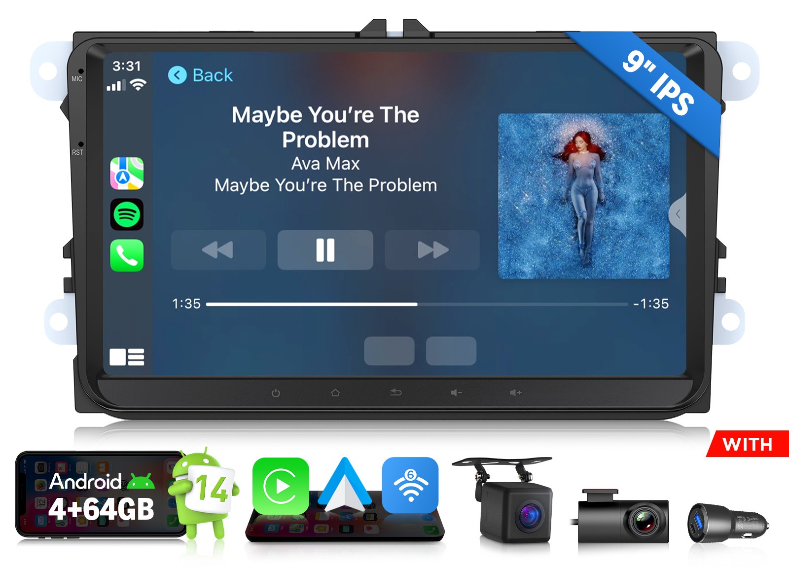 For VW Passat B6 B7 2006-2014 Android 14 Car Stereo 9″ Wireless CarPlay SWC GPS