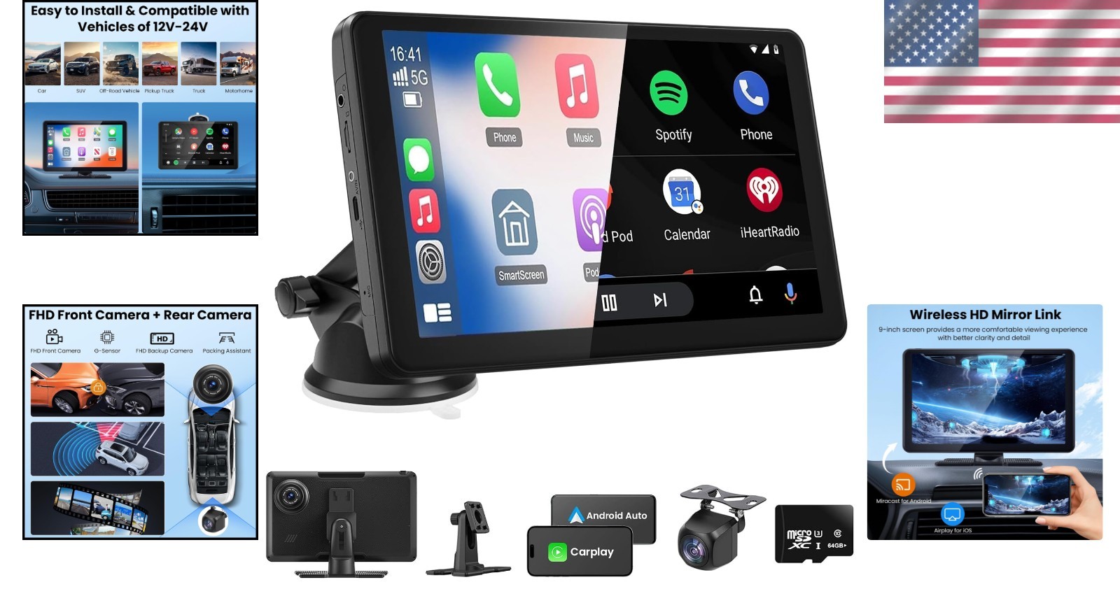 9-Inch Wireless Carplay Screen with 4K Dash Cam & 1080p Backup – Ultimate Safety