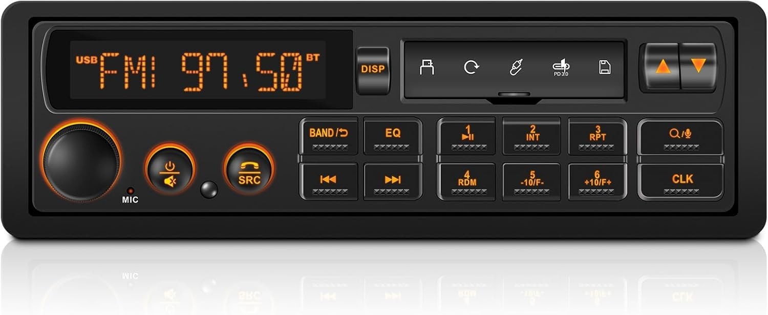 Classic Style Single Din Stereo with Bluetooth – 240W Output & Steering Control