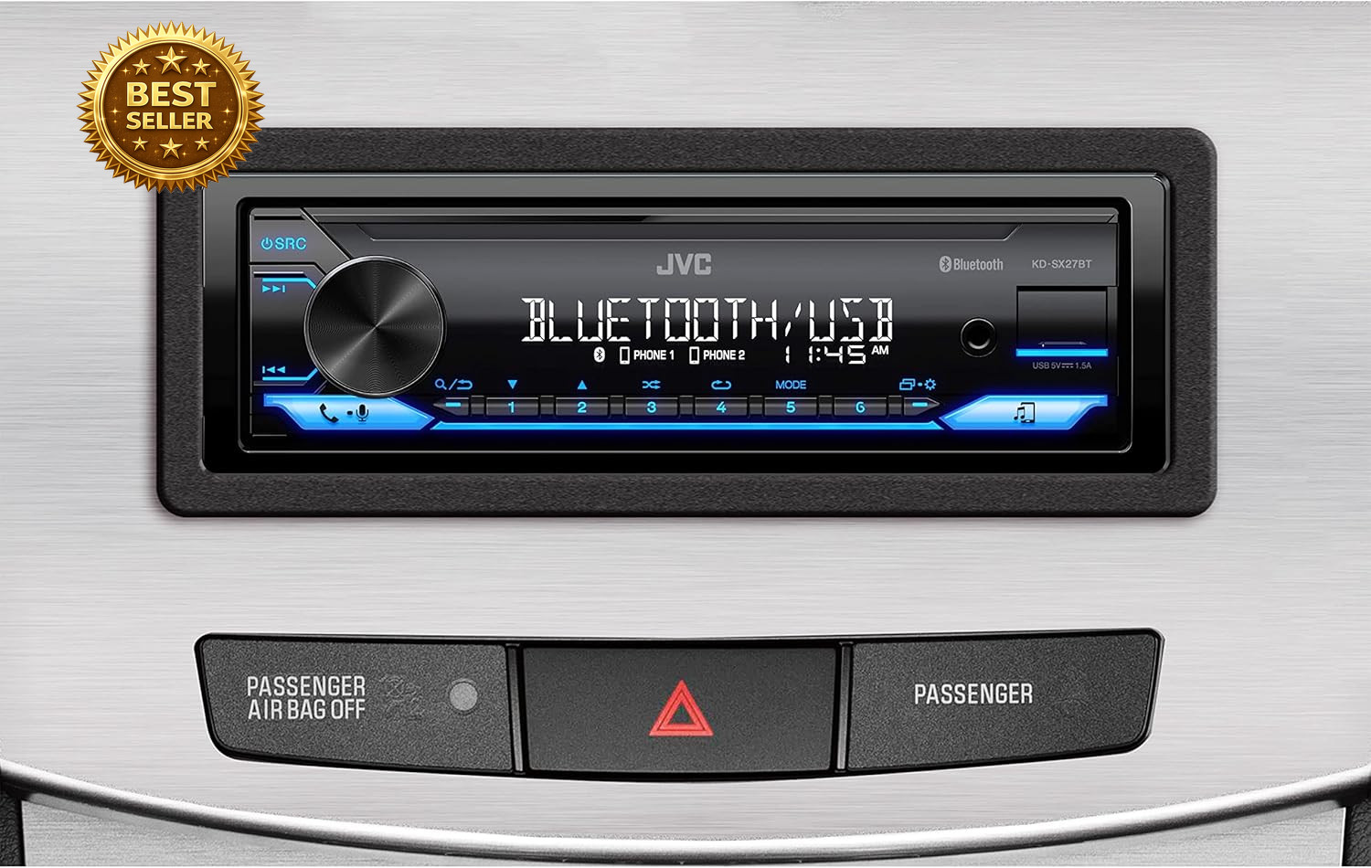 JVC KD-SX27BT Bluetooth Car Stereo Single DIN 100W USB AUX FM AM Receiver