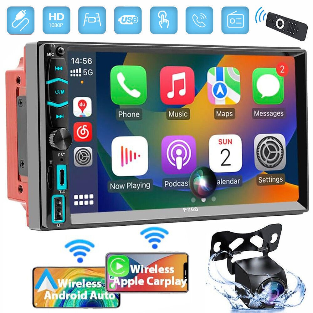 7inch Wireless Car Radio Double 2DIN Apple CarPlay Stereo Touch Screen Bluetooth