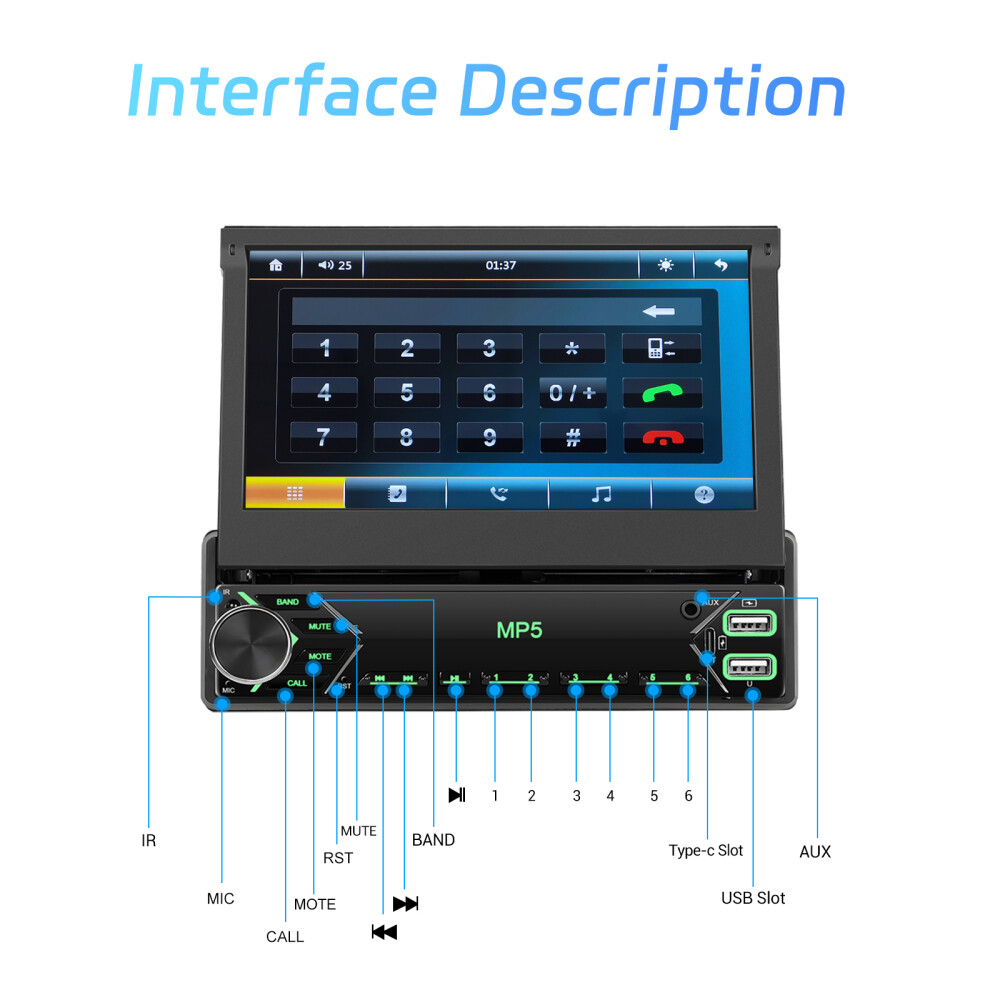 7″ Single 1 DIN Flip out Touch Screen Car MP5 Stereo Radio Bluetooth Mirror Link