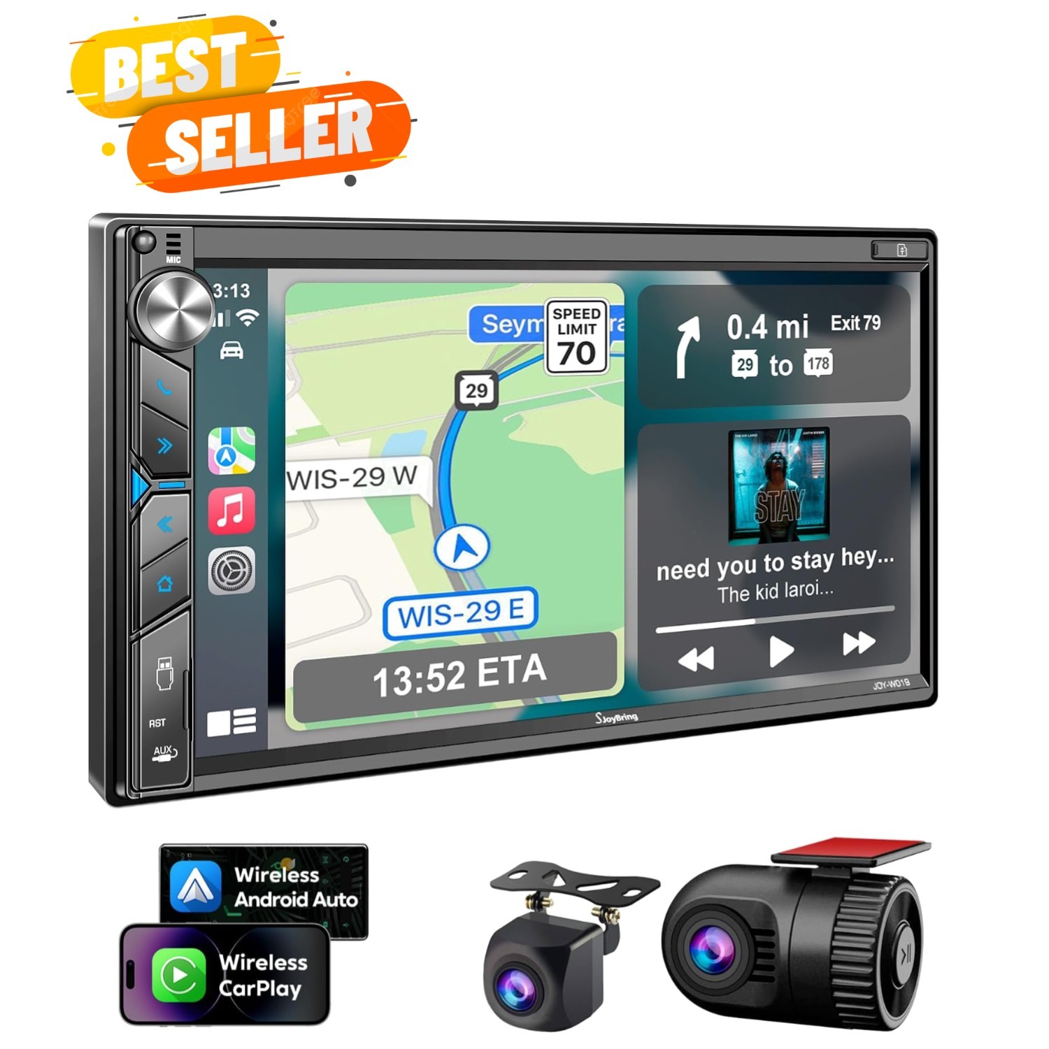 Double Din Car Stereo with Dash Cam – Voice Control Carplay, Android Auto, St…