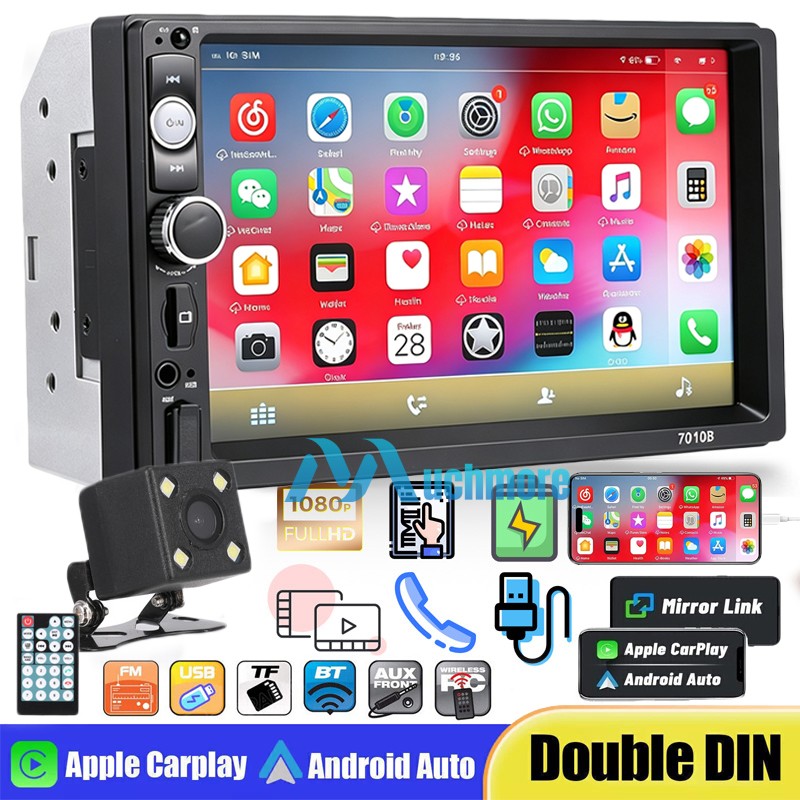 Double 2 Din Car Stereo Radio IOS/Android USB MP5 Player BT Touch Screen 7″+Cam