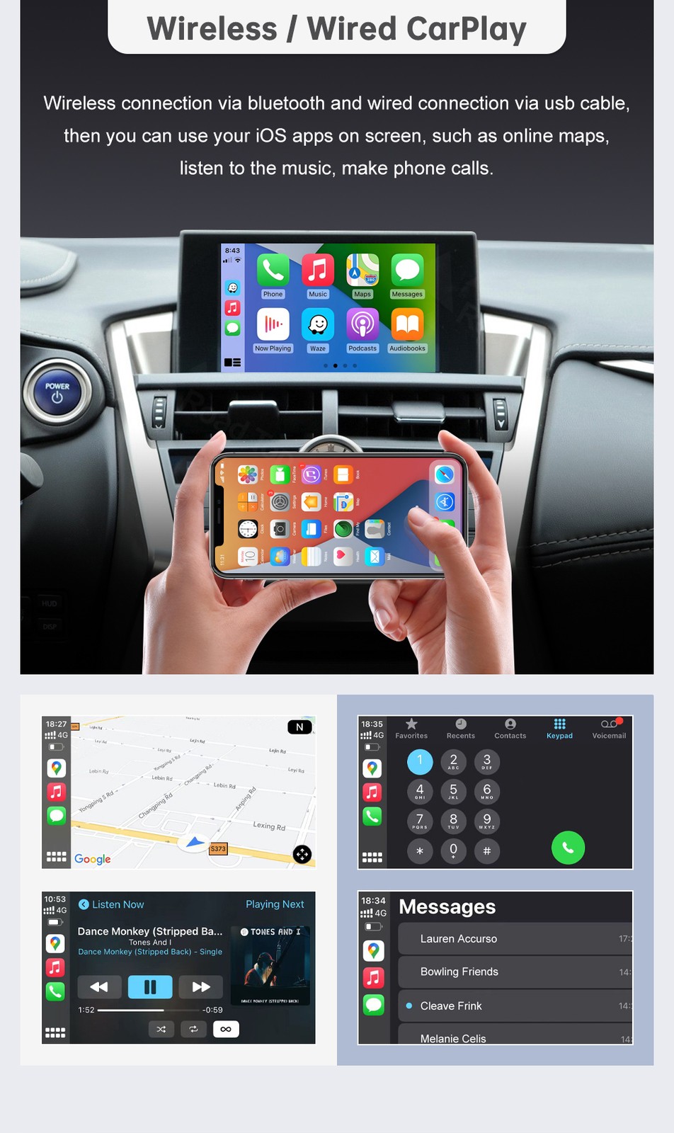 For Lexus IS NX ES RX GS UX CT LX LC RC 2014-2020 Wireless Carplay Andriod Auto