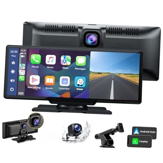 9.26″ Wireless Carplay and Android Auto with 2.5K Dash Cam, 1080P Backup