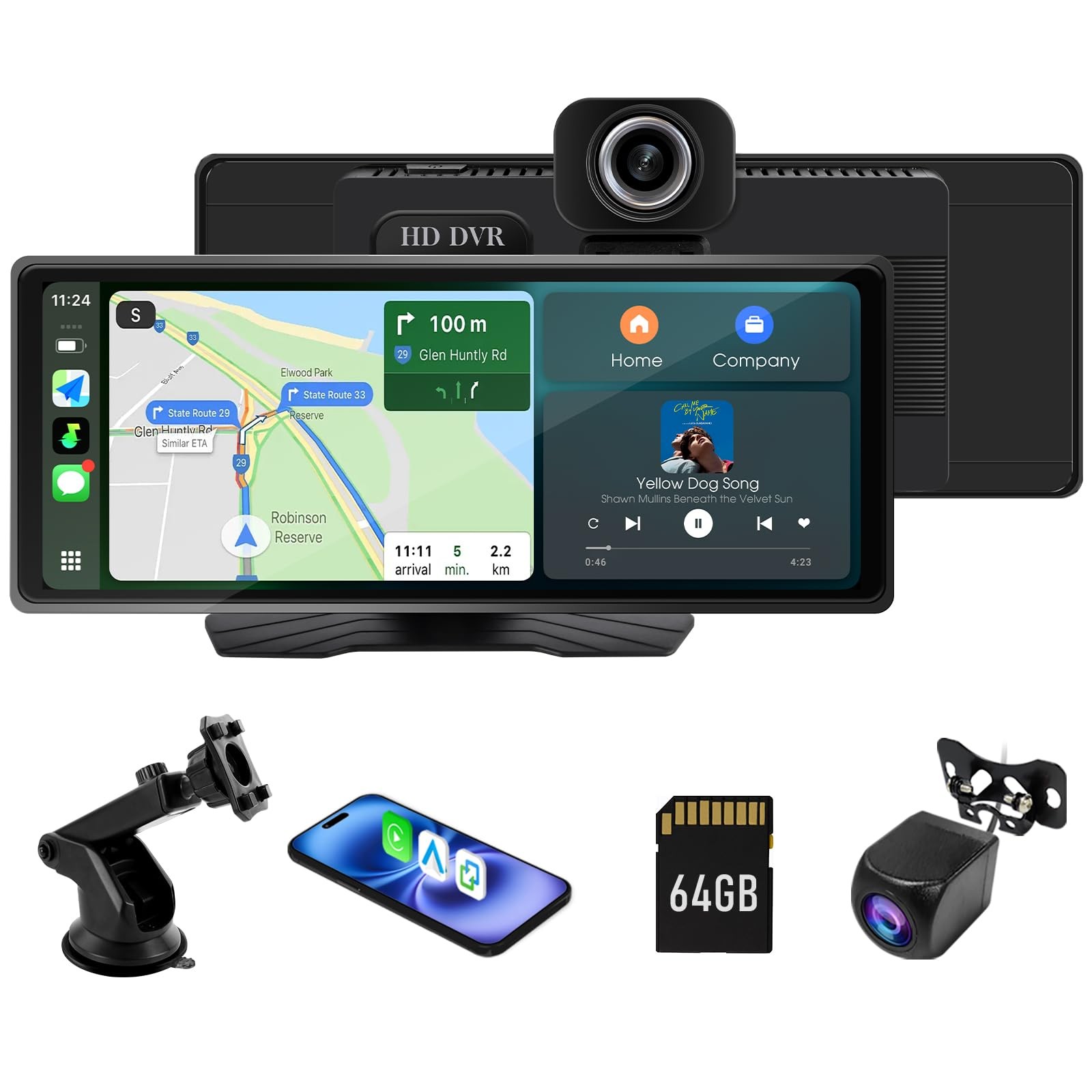 Haudio 9.3” Portable Wireless CarPlay Touch Screen, Plug & 9.26inch, BLACK