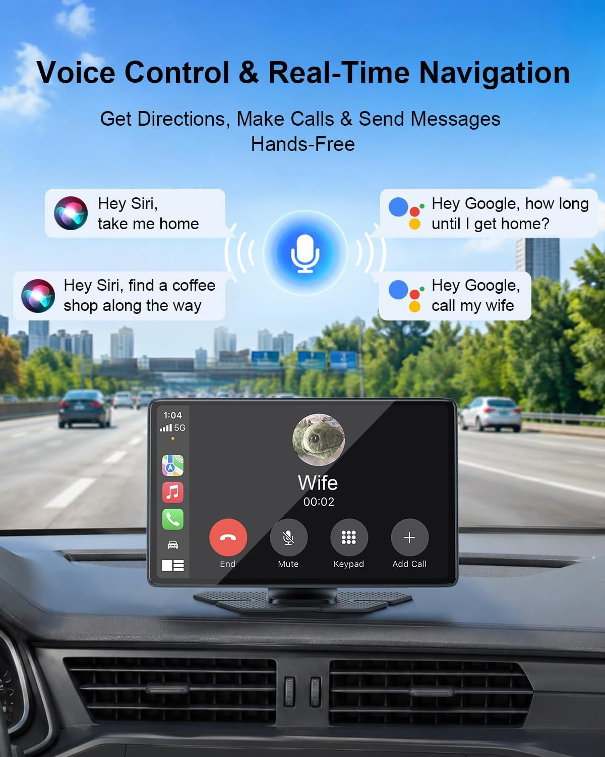 CarPlay Screen for Car, 9″ Wireless Apple CarPlay & Android Auto with 1080P Back
