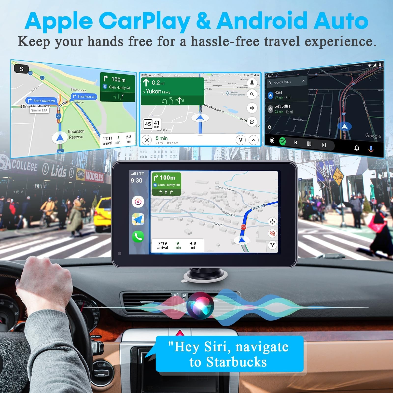 7-Inch HD 1080P Portable Wireless Carplay Screen – Easy Install, Voice Control,
