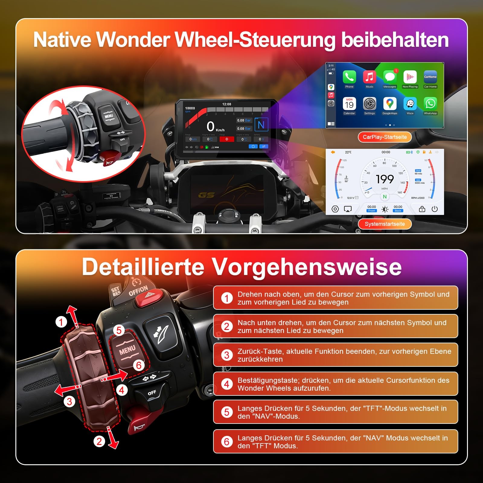 7″ Motorcycle CarPlay Fit for BMW, IP67 Waterproof Touchscreen, Portable Carp…