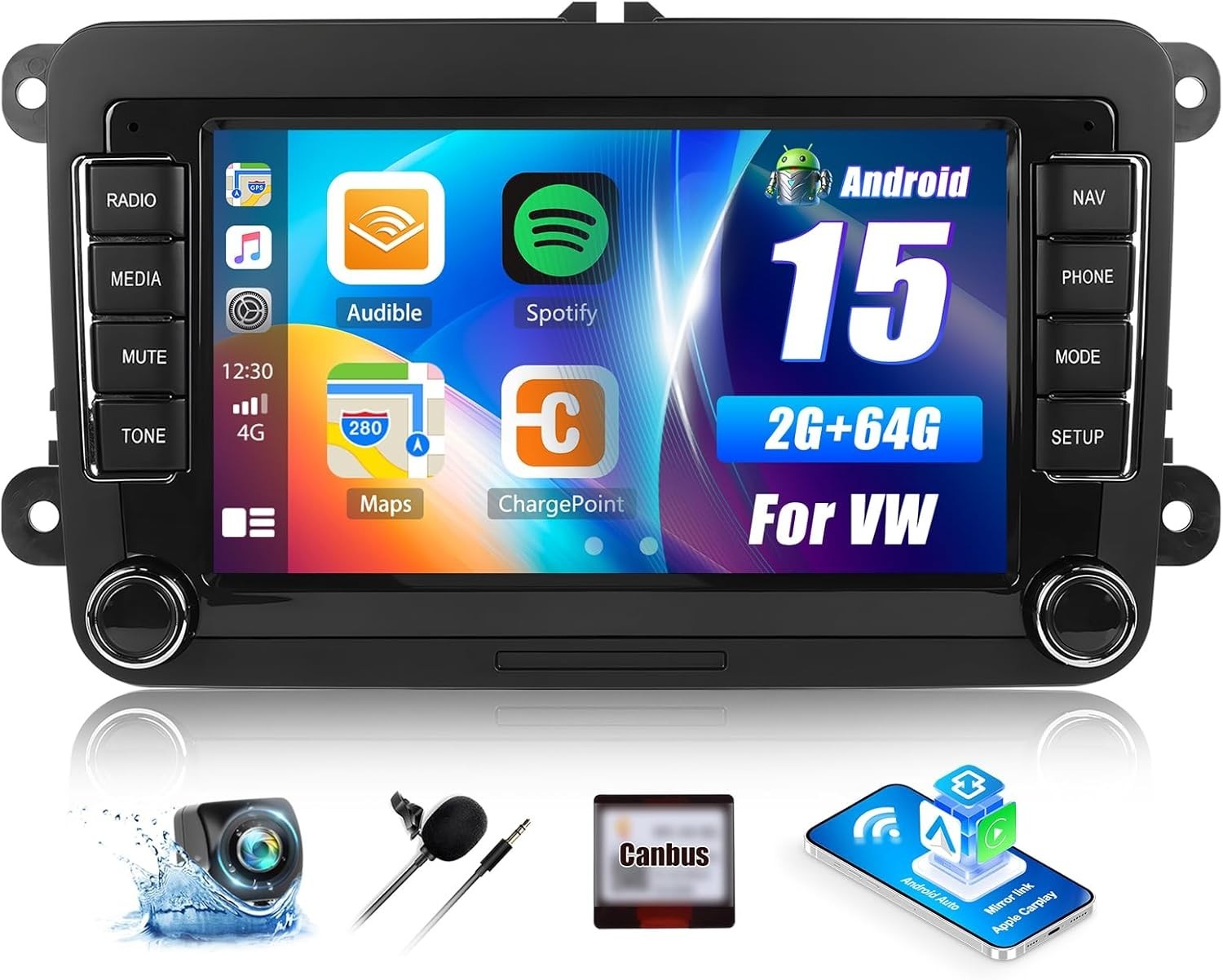 VW Passat Jetta Golf 7 Inch Car Stereo with GPS, Bluetooth & Hands-Free Calling