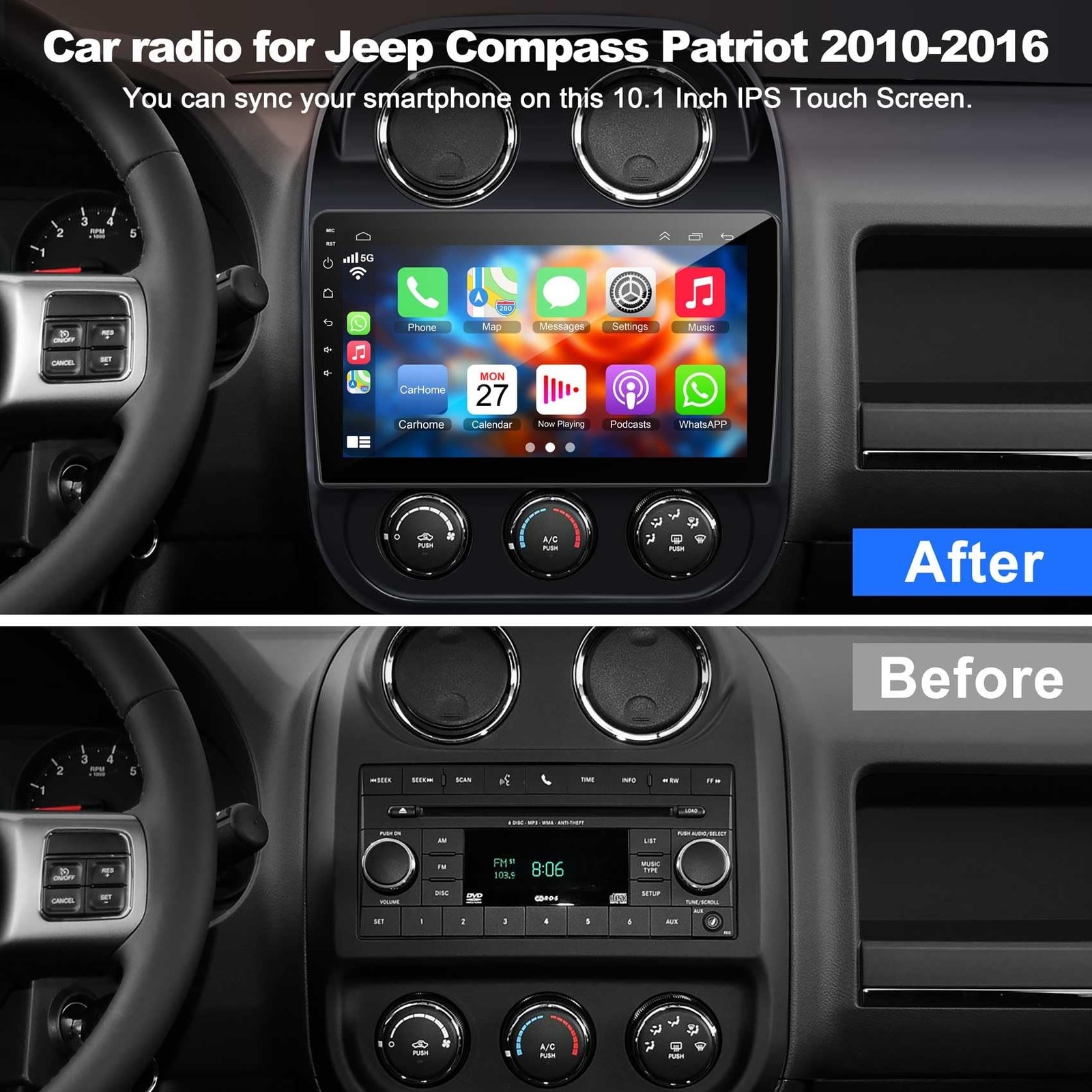 [4+64G] Android 13 Car Stereo for Jeep Compass Patriot 2010-2016 Support Wire…