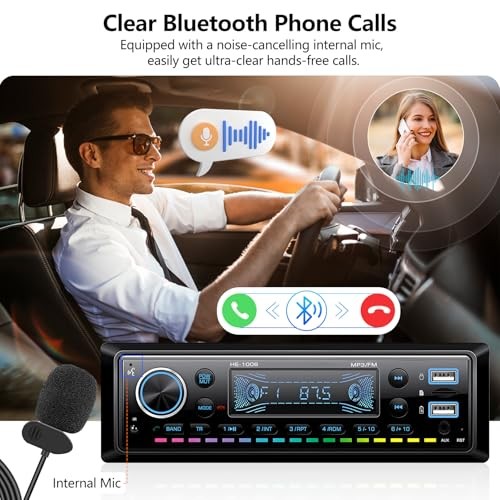 Single Din Car Stereo Radio Hands-Free Bluetooth,Car Audio Receivers with