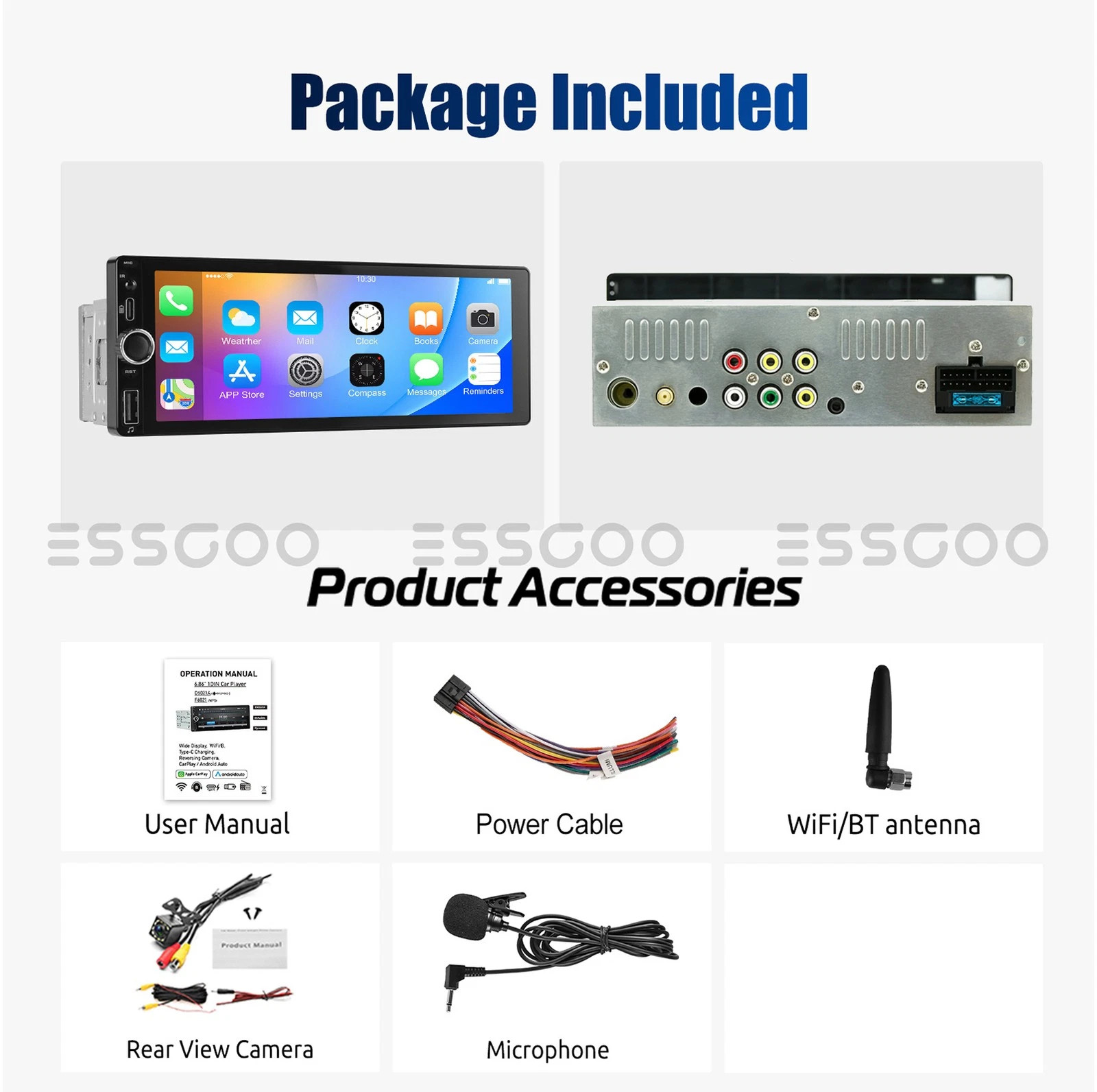 Single DIN Android 14 Car Stereo Radio GPS WIFI 4+64GB BT Head Unit CarPlay WIFI