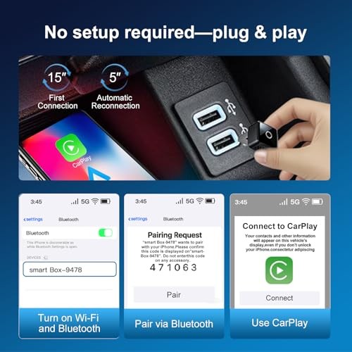 Wireless CarPlay/Android Auto Mini Adapter 2-in-1 Plug&Play Dongle for OEM