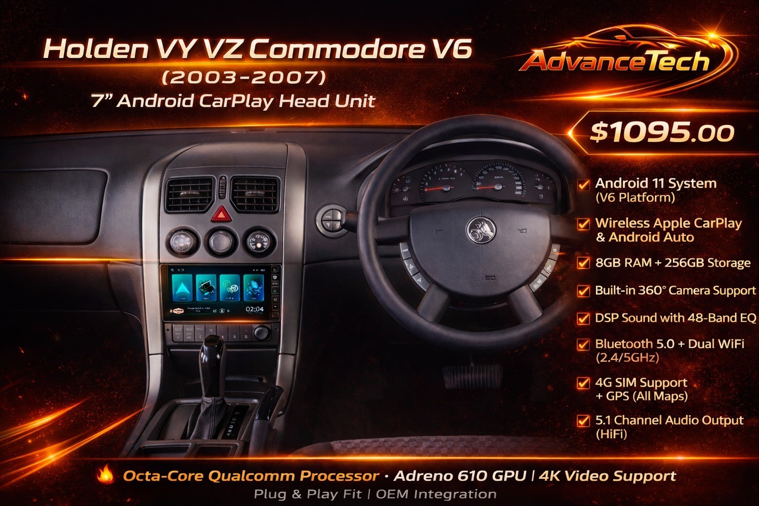 Holden VY VZ Commodore V6 2003-07 7″ Android CarPlay Head Unit