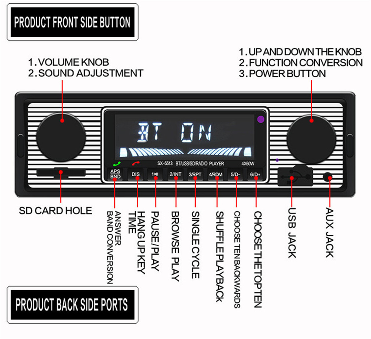Bluetooth Vintage Car FM Radio MP3 Player USB Stereo RCA Audio Receiver AUX