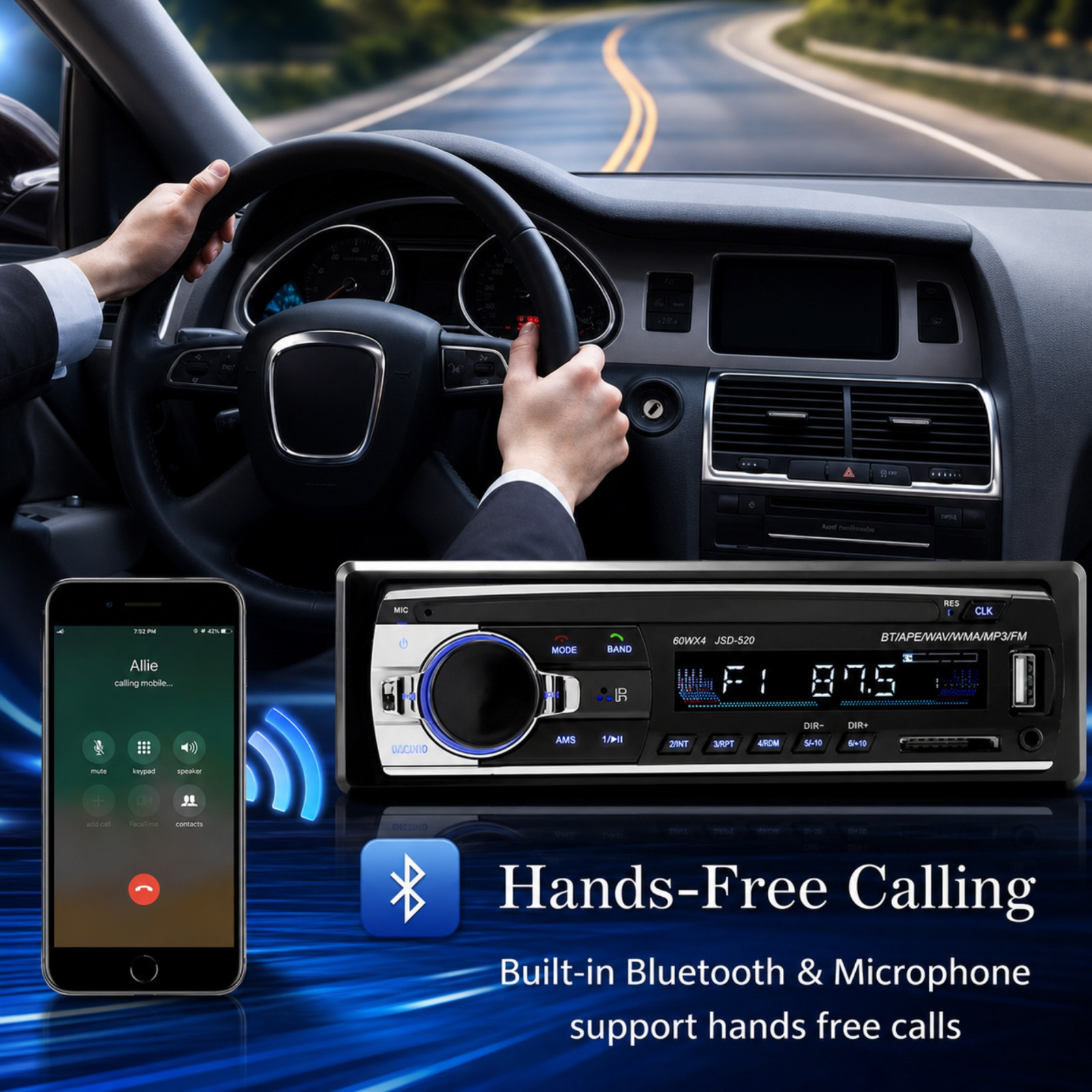 Bluetooth Car Stereo Audio In-Dash FM Aux USB SD MP3 Radio Player Hands-Free
