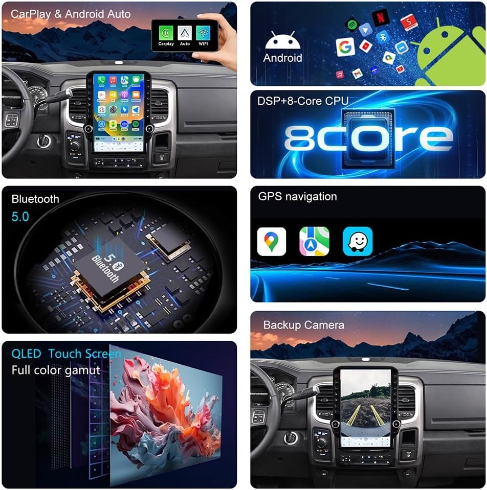 14.5″ For Dodge RAM 2013-2018 Android Car Radio Stereo GPS Navi Carplay 8G+128GB