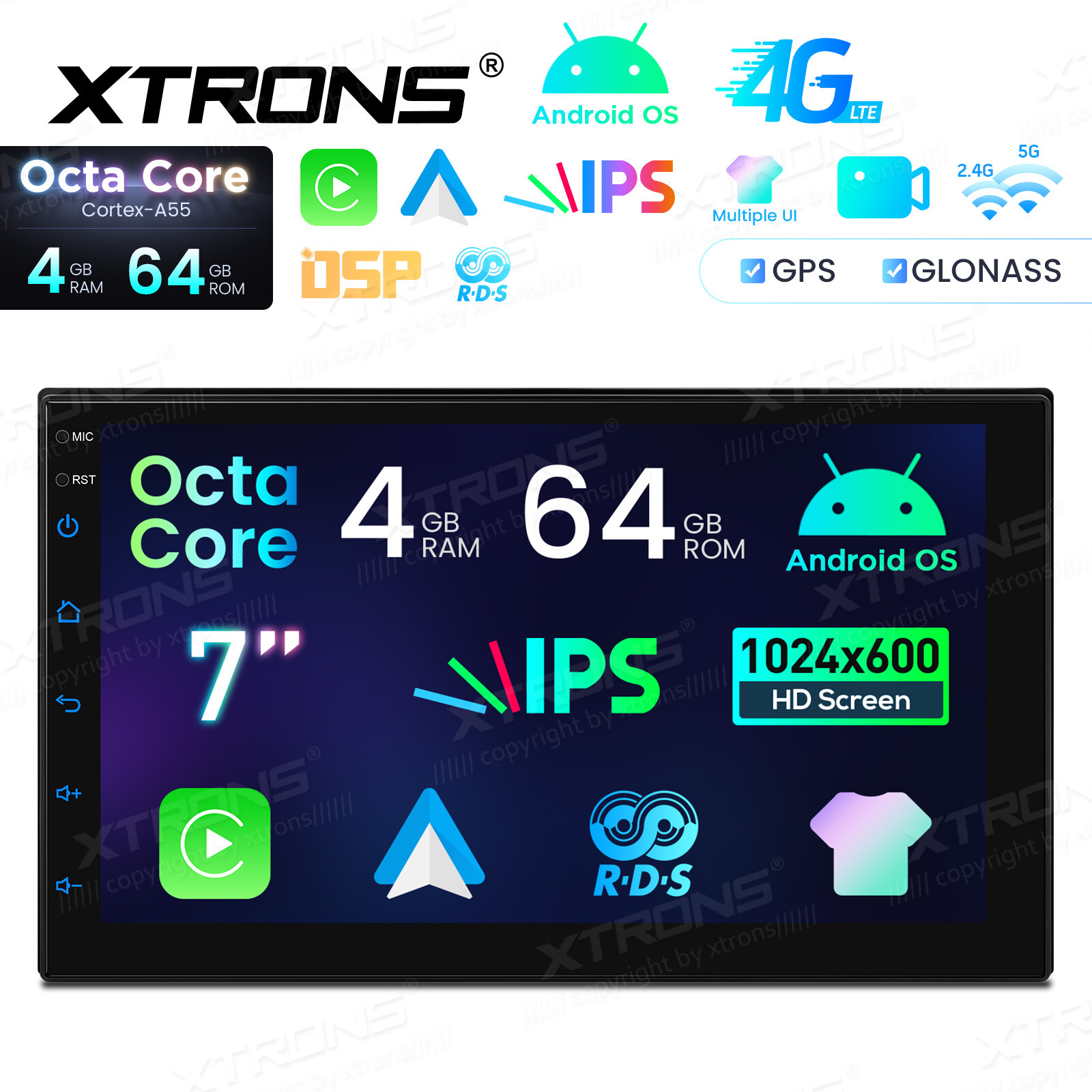 7″ Double 2DIN 4G LTE Octa-Core Car GPS Radio Stereo Sat Navi Android 13