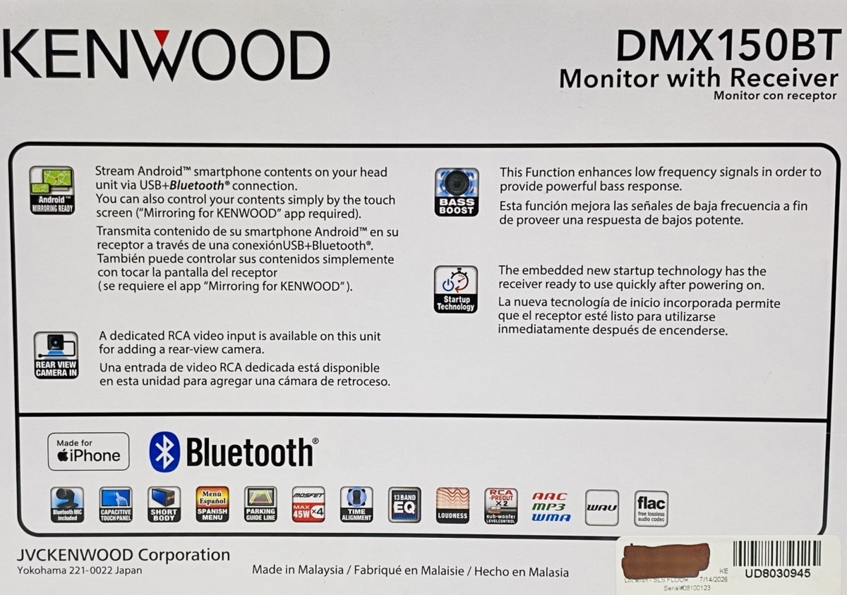 KENWOOD DMX150BT Touchscreen In Dash Car Radio w/ Bluetooth (UD8030945)
