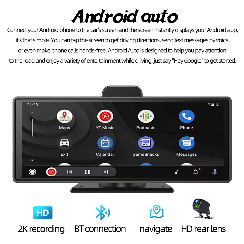 10 inch Android Auto CarPlay Touch Screen Car Radio Stereo Bluetooth Mirror Link