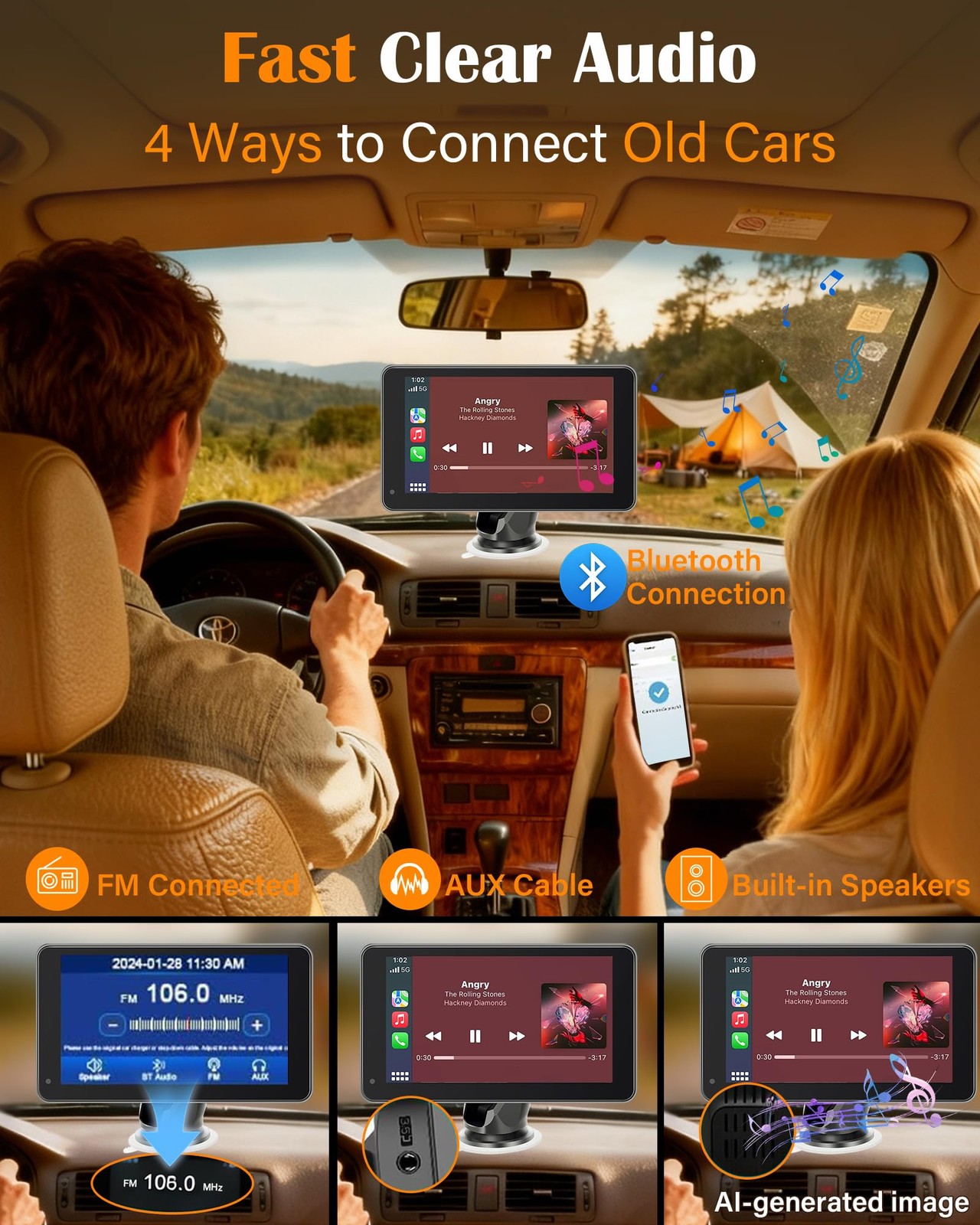 Portable Carplay Screen with Backup Camera – Plug-Play 7-inch HD 1080P Car To…