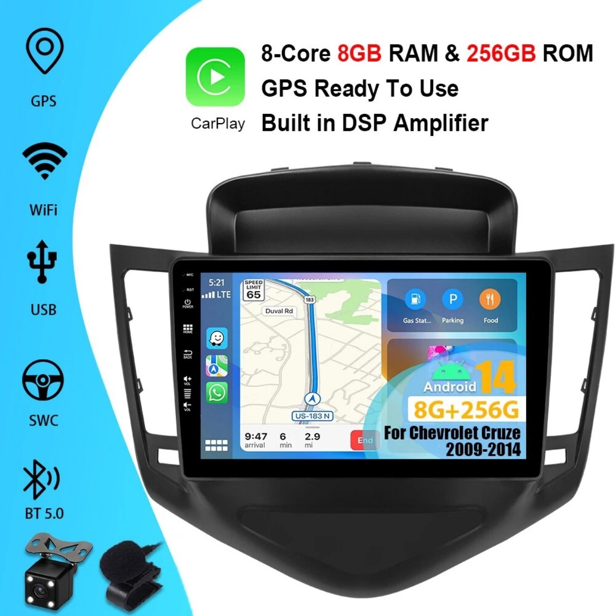 8G+256G Car Radio For Chevrolet Cruze 2009-2014 CarPlay Android 15 Wifi GPS Navi