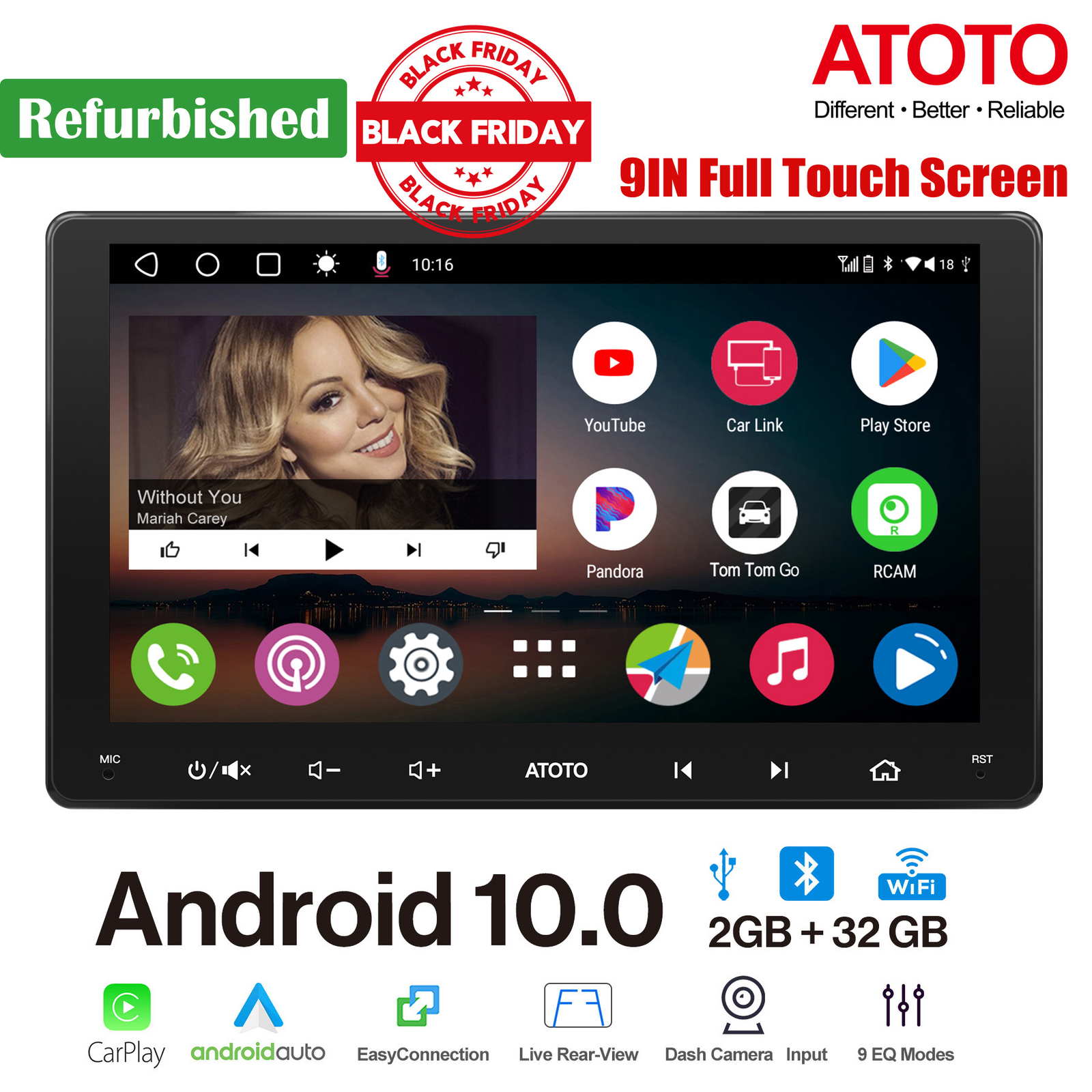 ATOTO A6 PF 9in Android 2DIN Car Stereo GPS Navi Wireless CarPlay & Android Auto