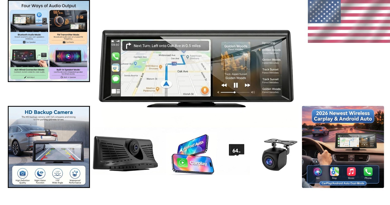 Wireless 8.1” CarPlay Screen with Voice Control & Backup Camera Features