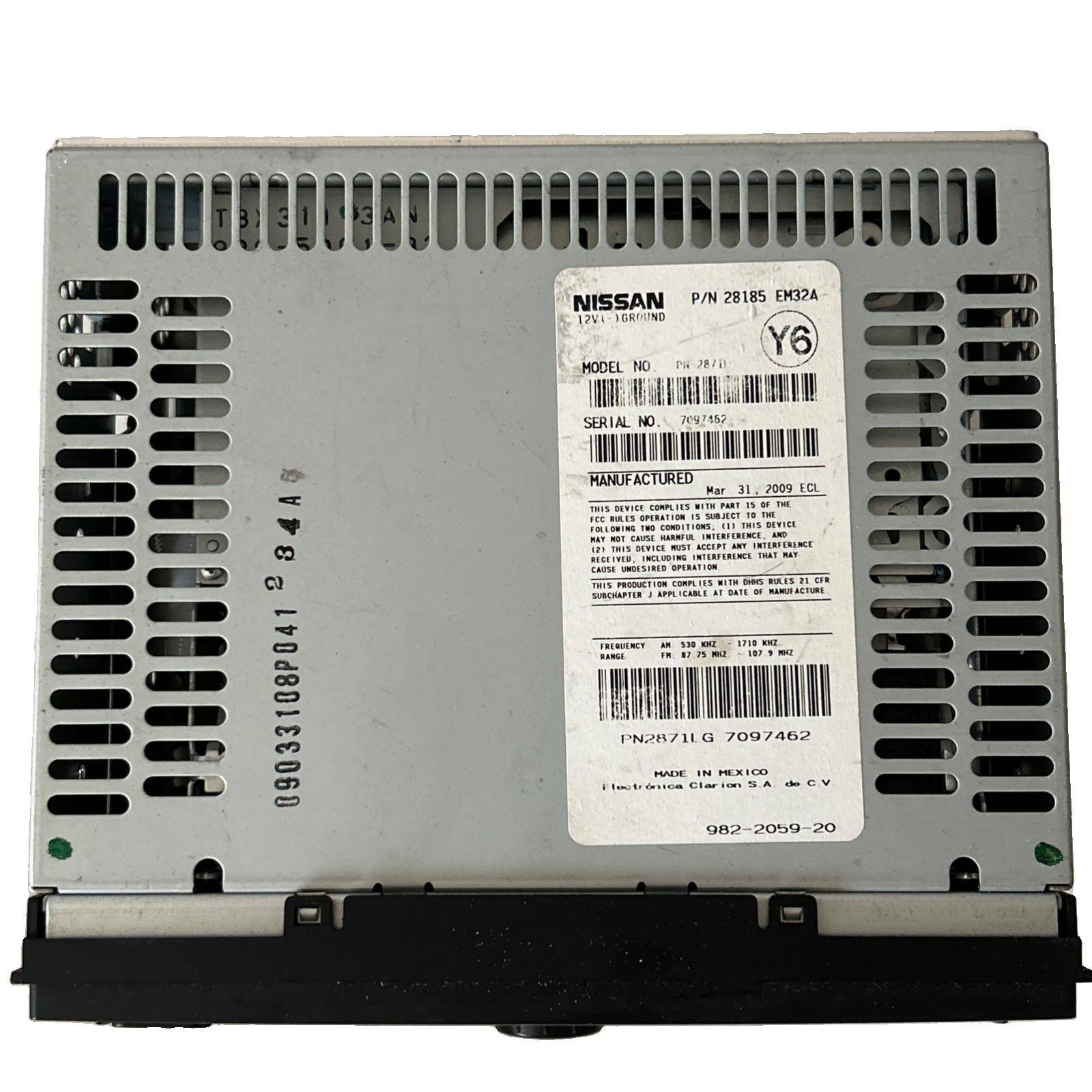 2007-2012 Nissan Versa OEM AM/FM CD PLAYER/STEREO PN 28185 EM32A – Model PN2871L
