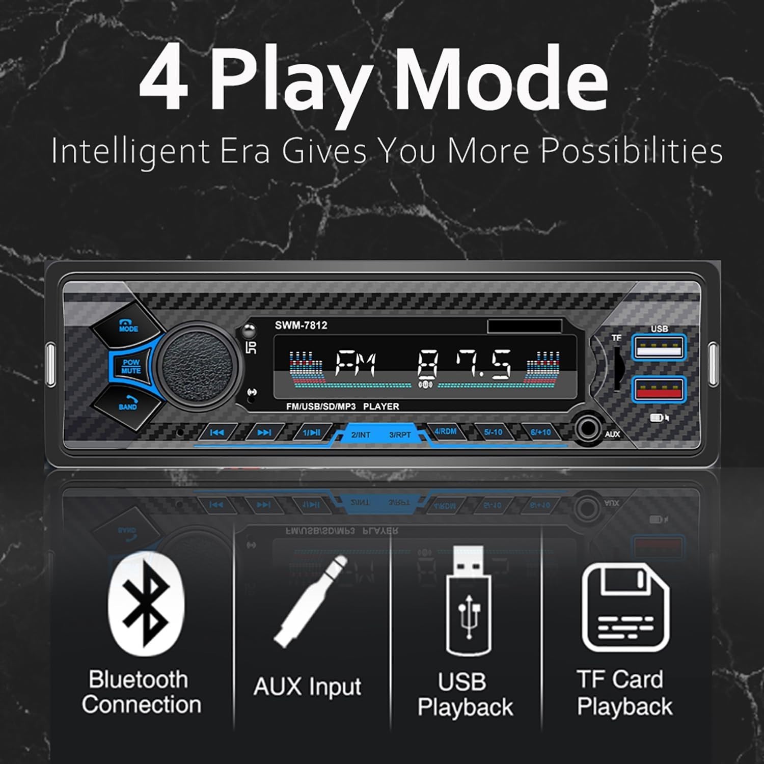 7 Inch Bluetooth Single Din Car Radio, Universal Car Radio with SWC, Subwoofer
