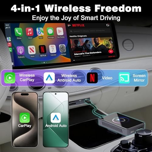& Android Auto Adapter, Screen Mirroring & HDMI Output 4-in-1 Wireless CarPlay